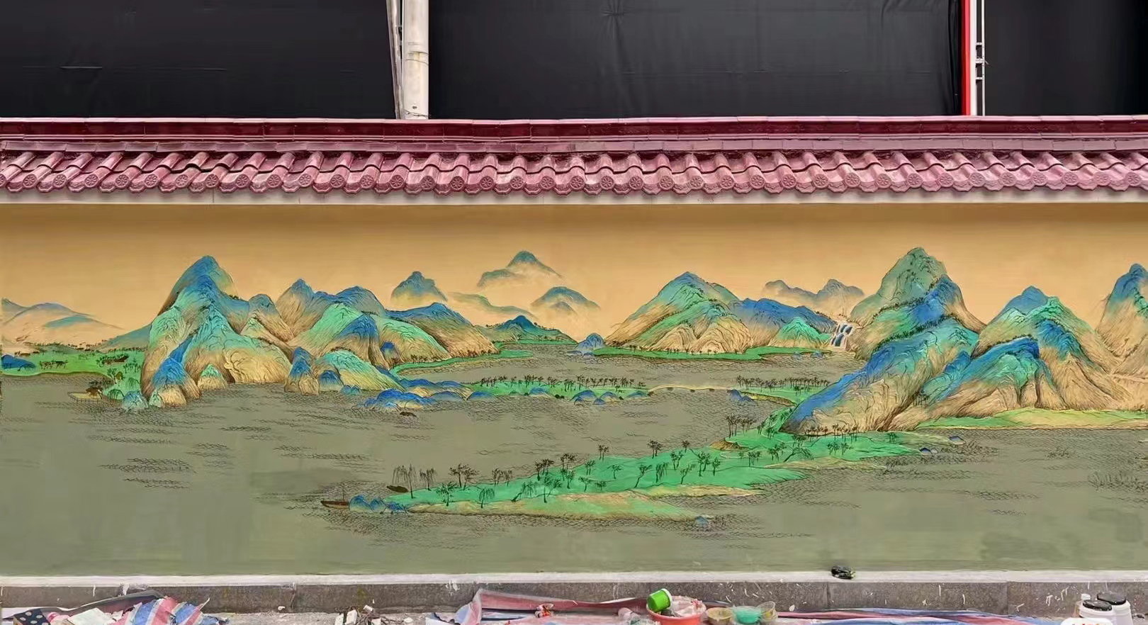 南京溧水浮雕壁畫師彩繪手繪墻會藝術創作